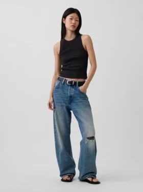 Camiseta sin mangas con cuello halter de punto acanalado grueso