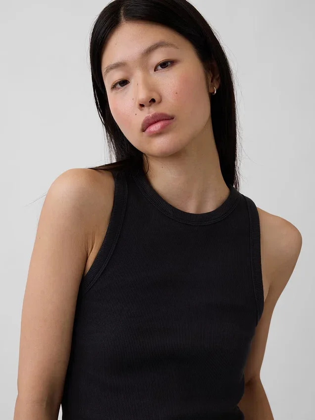 Camiseta sin mangas con cuello halter de punto acanalado grueso