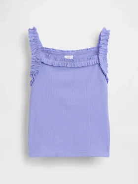 Camiseta sin mangas con delantal y volantes de punto acanalado para bebés y niños pequeños