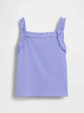 Camiseta sin mangas con delantal y volantes de punto acanalado para bebés y niños pequeños