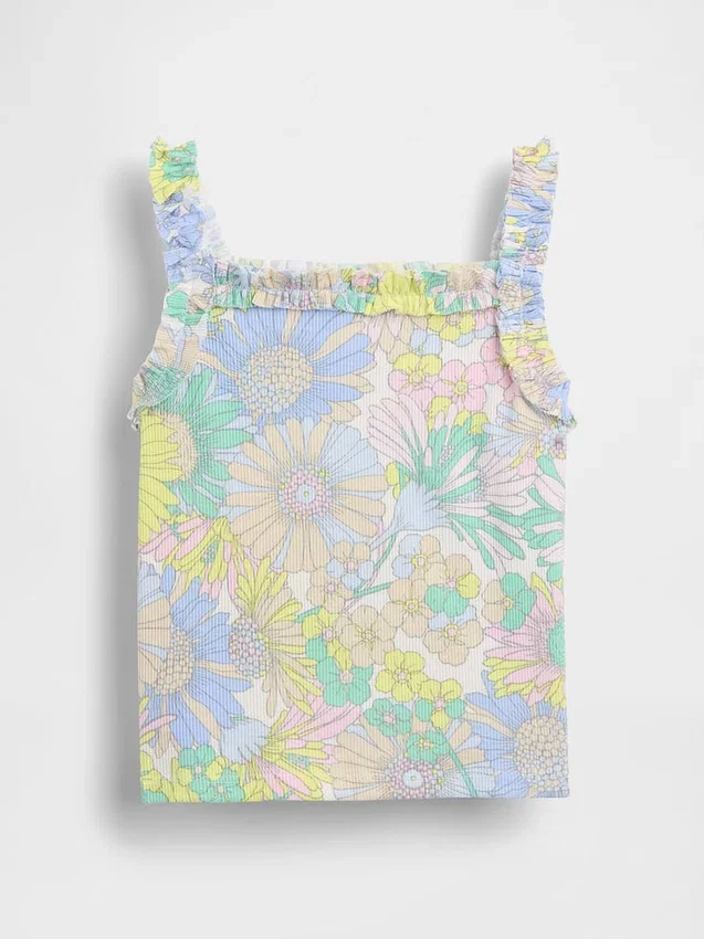 Camiseta sin mangas con delantal y volantes de punto acanalado para bebés y niños pequeños