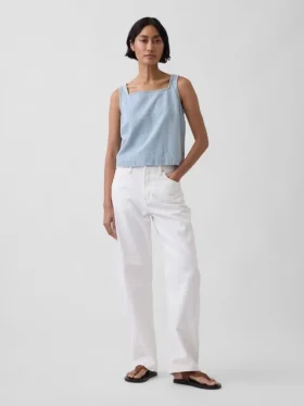 Camiseta sin mangas corta a rayas de mezclilla ultrasuave