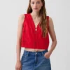 Camiseta sin mangas corta bordada de mezcla de lino