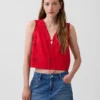 Camiseta sin mangas corta bordada de mezcla de lino