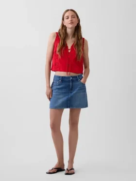 Camiseta sin mangas corta bordada de mezcla de lino