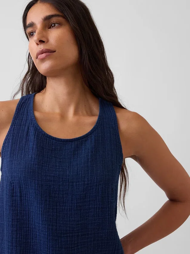 Camiseta sin mangas corta de denim de gasa de algodón
