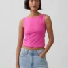 Camiseta sin mangas corta de jersey de punto tupido con cuello barco