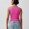 Camiseta sin mangas corta de jersey de punto tupido con cuello barco