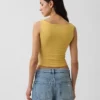 Camiseta sin mangas corta de jersey de punto tupido con cuello barco