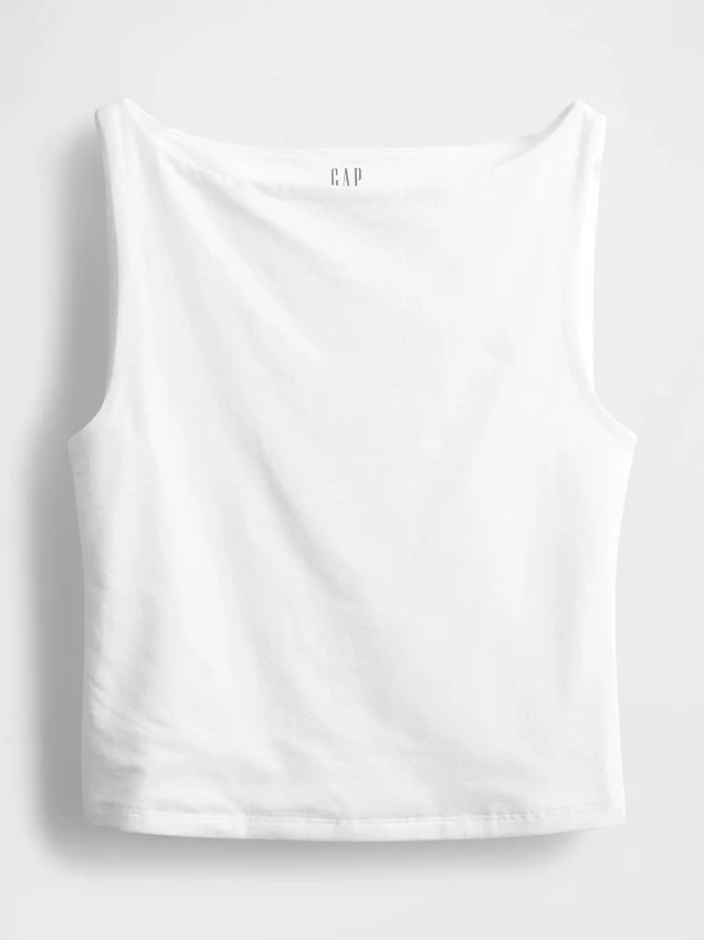 Camiseta sin mangas corta de jersey de punto tupido con cuello barco