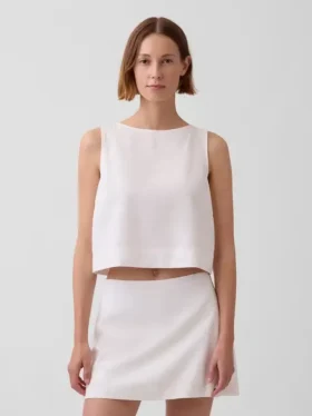Camiseta sin mangas corta de mezcla de lino