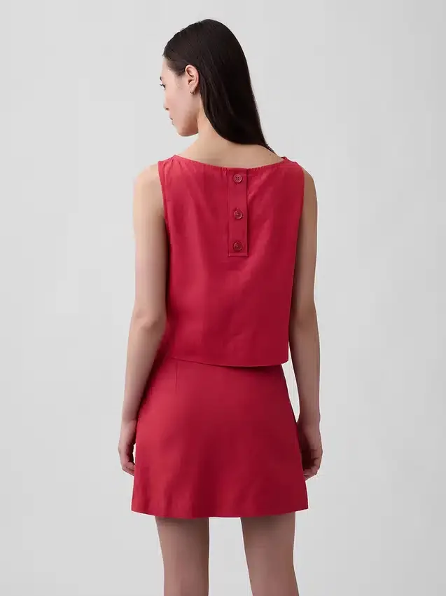 Camiseta sin mangas corta de mezcla de lino