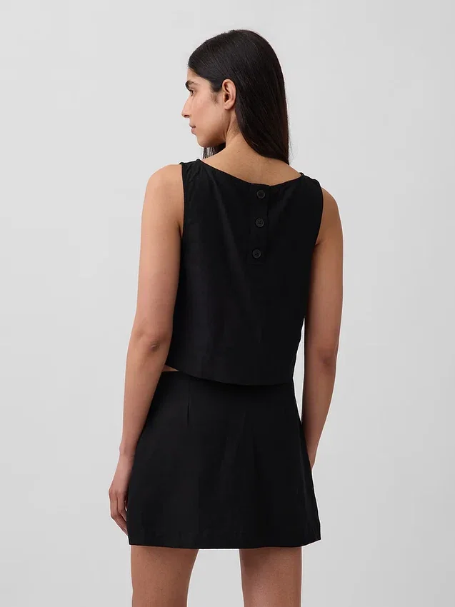 Camiseta sin mangas corta de mezcla de lino