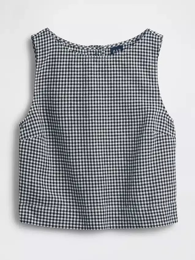 Camiseta sin mangas corta de mezcla de lino