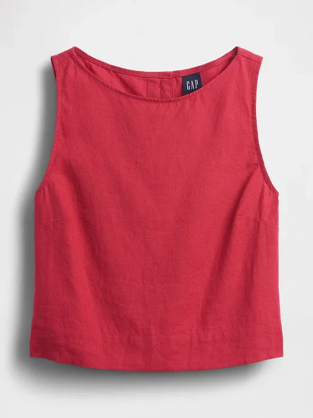 Camiseta sin mangas corta de mezcla de lino