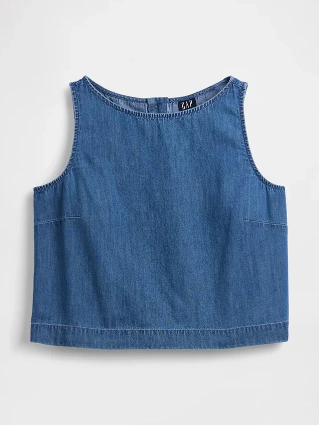 Camiseta sin mangas corta de mezclilla