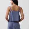 Camiseta sin mangas corta de pijama con pliegues en mezcla de lino
