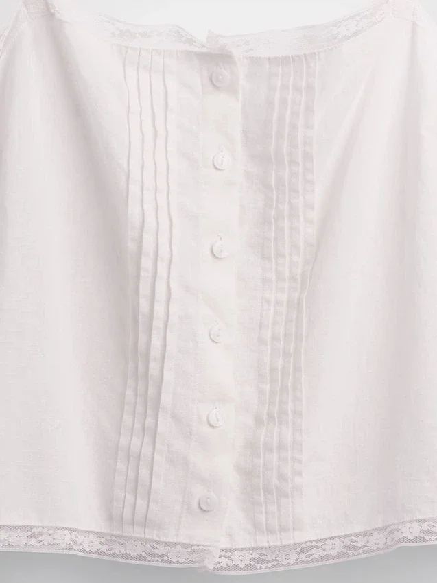 Camiseta sin mangas corta de pijama con pliegues en mezcla de lino