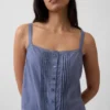 Camiseta sin mangas corta de pijama con pliegues en mezcla de lino
