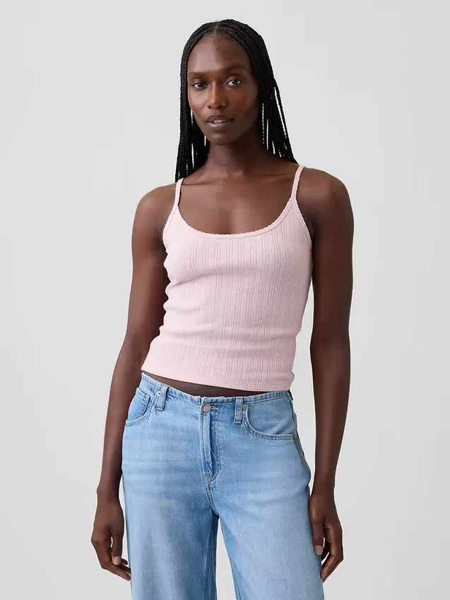 Camiseta sin mangas corta de punto pointelle