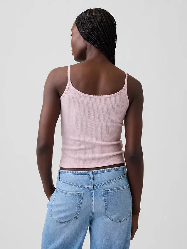 Camiseta sin mangas corta de punto pointelle