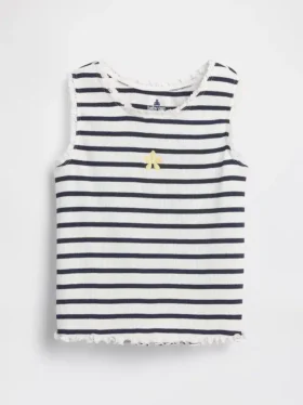 Camiseta sin mangas de bebé y Niño con rayas y ribete