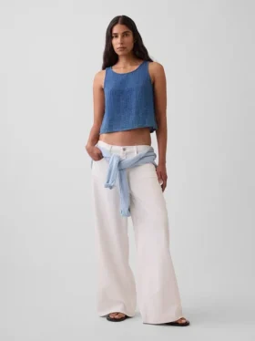 Camiseta sin mangas de denim de gasa de algodón