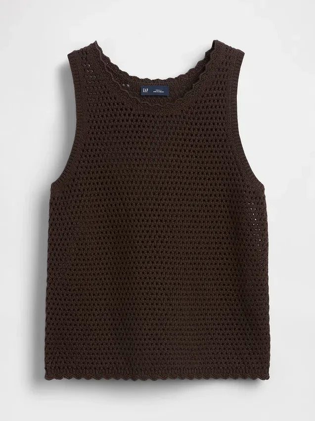 Camiseta sin mangas de ganchillo 100 % algodón