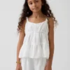 Camiseta sin mangas de gasa de algodón para niños con volantes