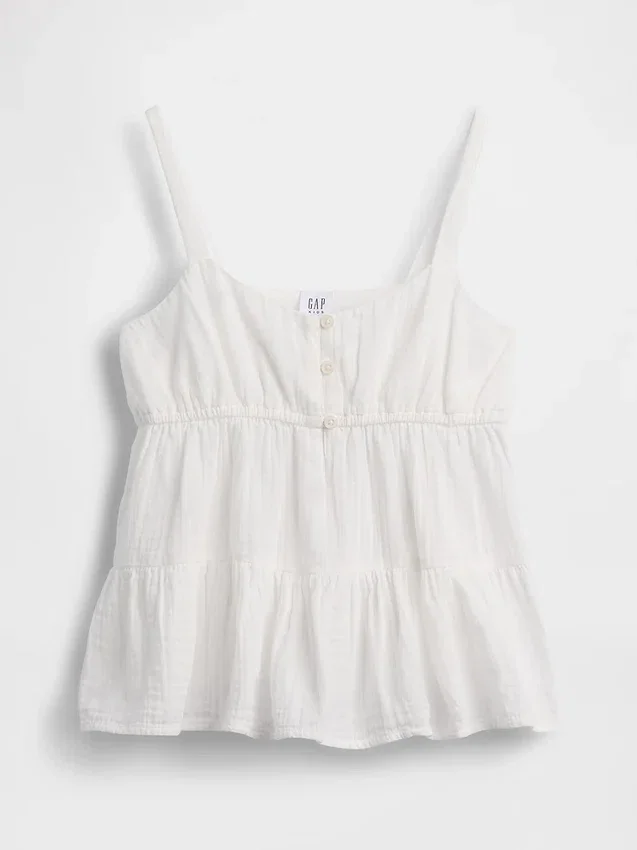 Camiseta sin mangas de gasa de algodón para niños con volantes