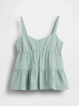 Camiseta sin mangas de gasa de algodón para niños con volantes