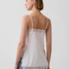 Camiseta sin mangas de mezcla de lino con ribete de encaje
