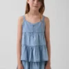 Camiseta sin mangas de mezclilla con volantes para niños
