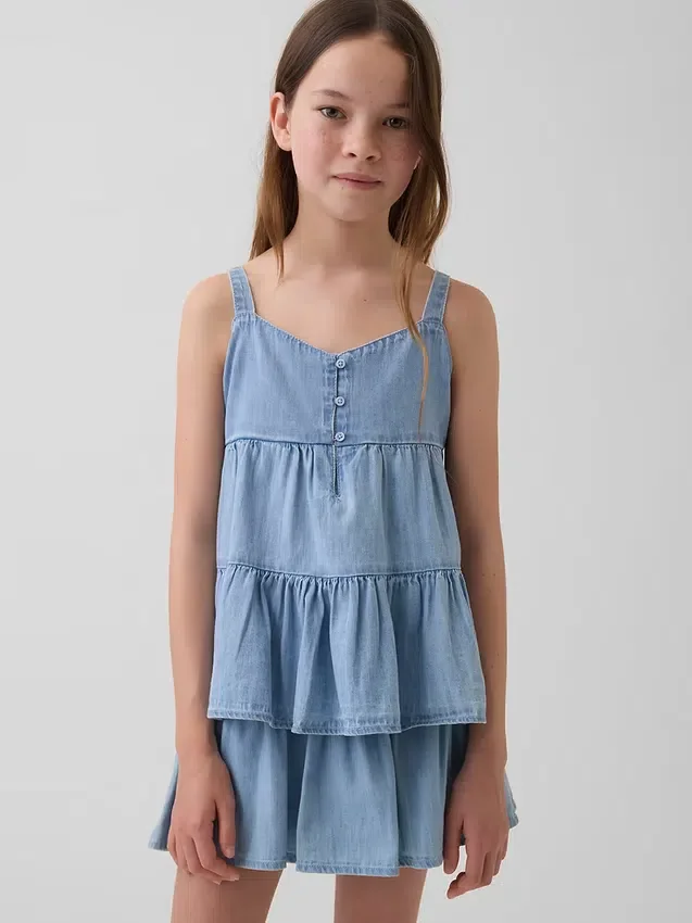 Camiseta sin mangas de mezclilla con volantes para niños