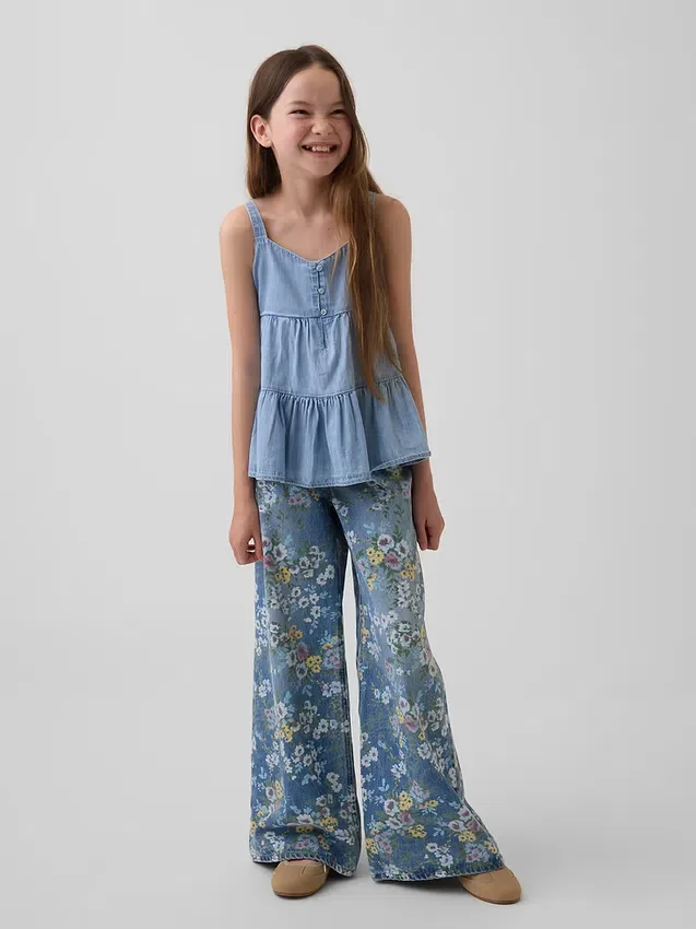 Camiseta sin mangas de mezclilla con volantes para niños