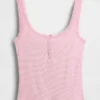 Camiseta sin mangas de pijama tipo Henley con encaje de canalé fino