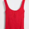 Camiseta sin mangas de pijama tipo Henley con encaje de canalé fino