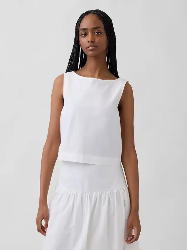 Camiseta sin mangas de popelín con cuello de barco