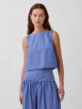 Camiseta sin mangas de popelín con cuello de barco