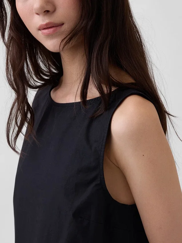 Camiseta sin mangas de popelín con cuello de barco