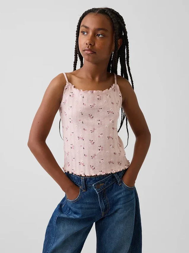 Camiseta sin mangas de punto acanalado con efecto calado para niños