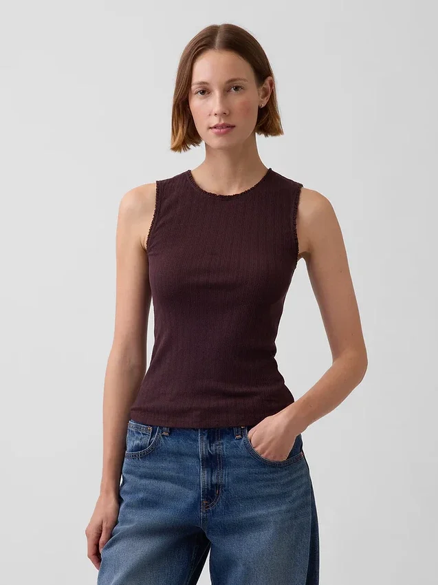 Camiseta sin mangas de punto pointelle
