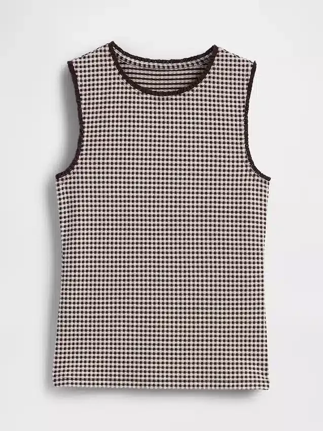 Camiseta sin mangas de punto pointelle a cuadros