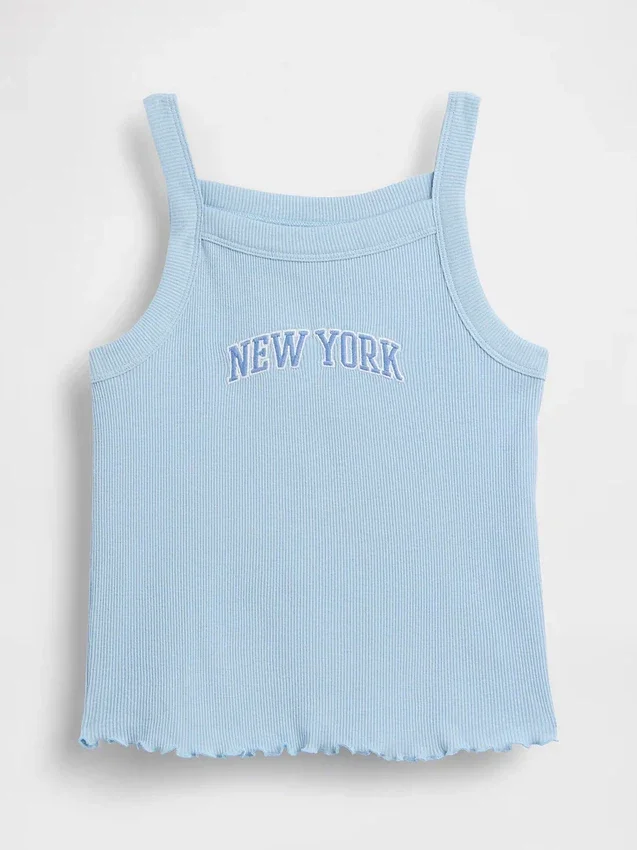Camiseta sin mangas para niños con cuello cuadrado y tejido acanalado