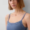 Camiseta sin tirantes con sujetador incorporado de algodón orgánico elástico y ribete de encaje