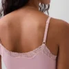 Camiseta sin tirantes con sujetador incorporado de algodón orgánico elástico y ribete de encaje