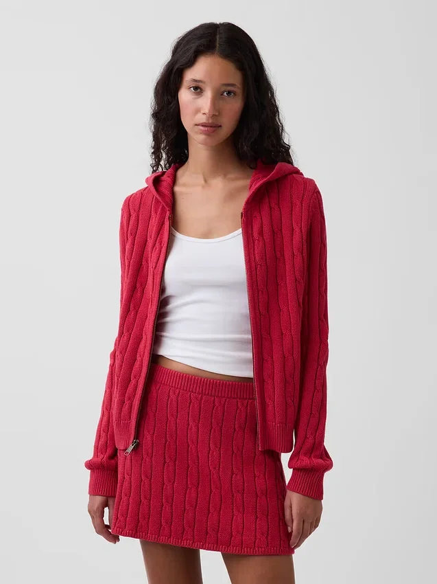 Cardigan con cremallera de punto trenzado 100 % algodón