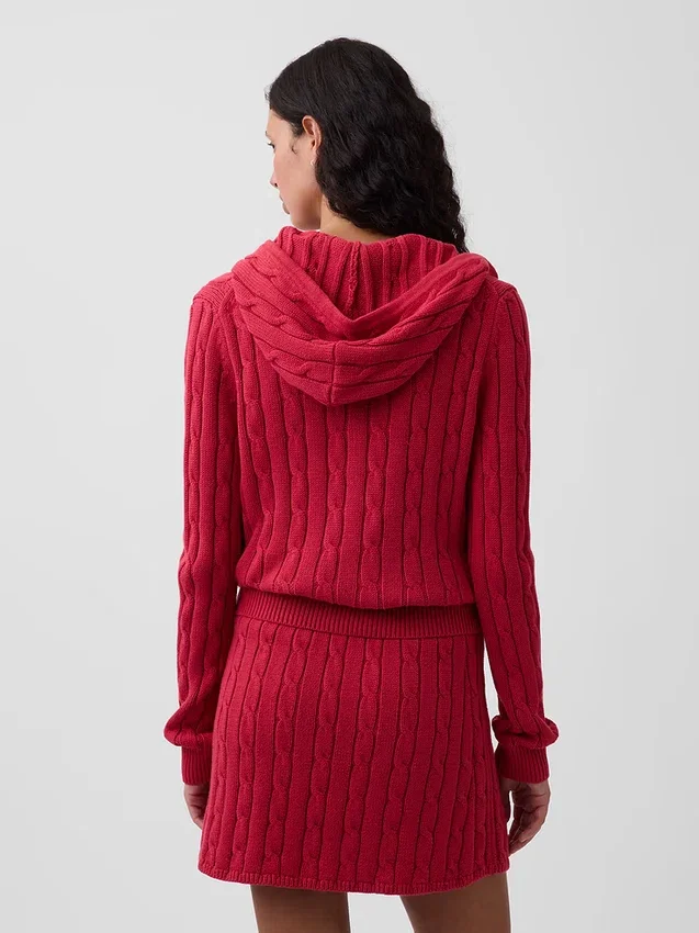 Cardigan con cremallera de punto trenzado 100 % algodón