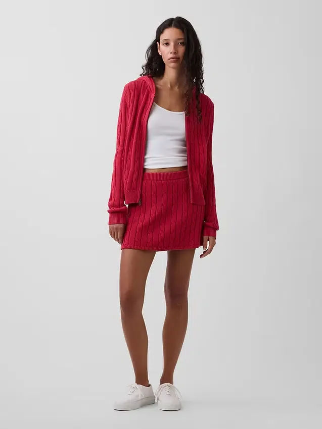 Cardigan con cremallera de punto trenzado 100 % algodón