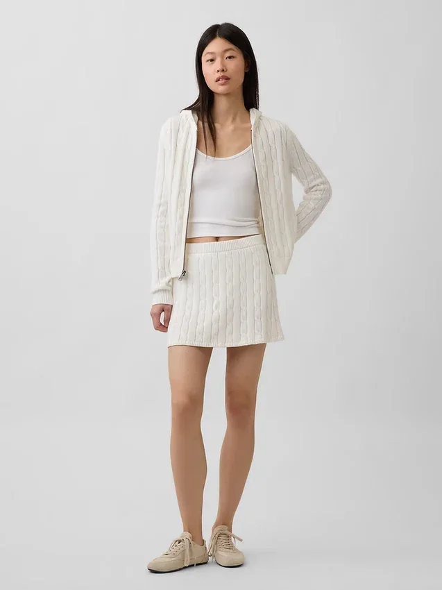 Cardigan con cremallera de punto trenzado 100 % algodón